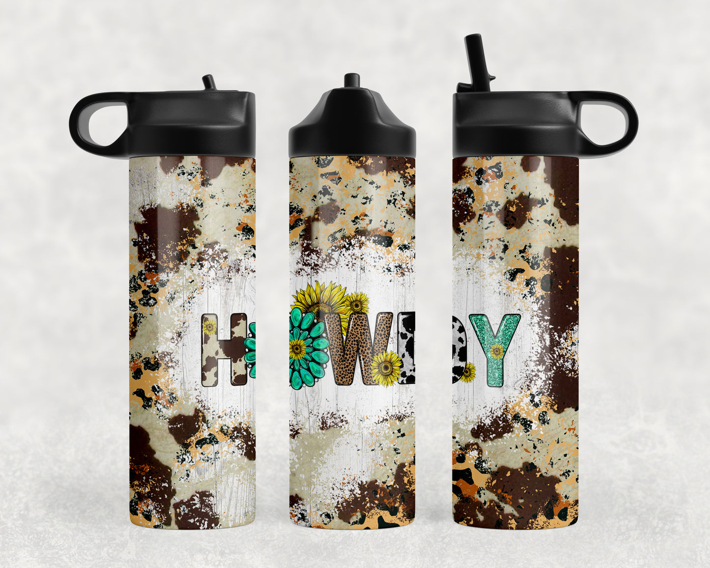 Printed Cowhide Howdy Water Bottle - 1105