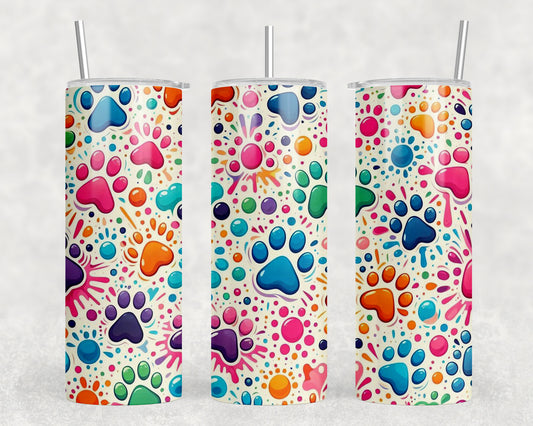 Multi Color Paw Prints 20oz Skinny Tumbler - 110