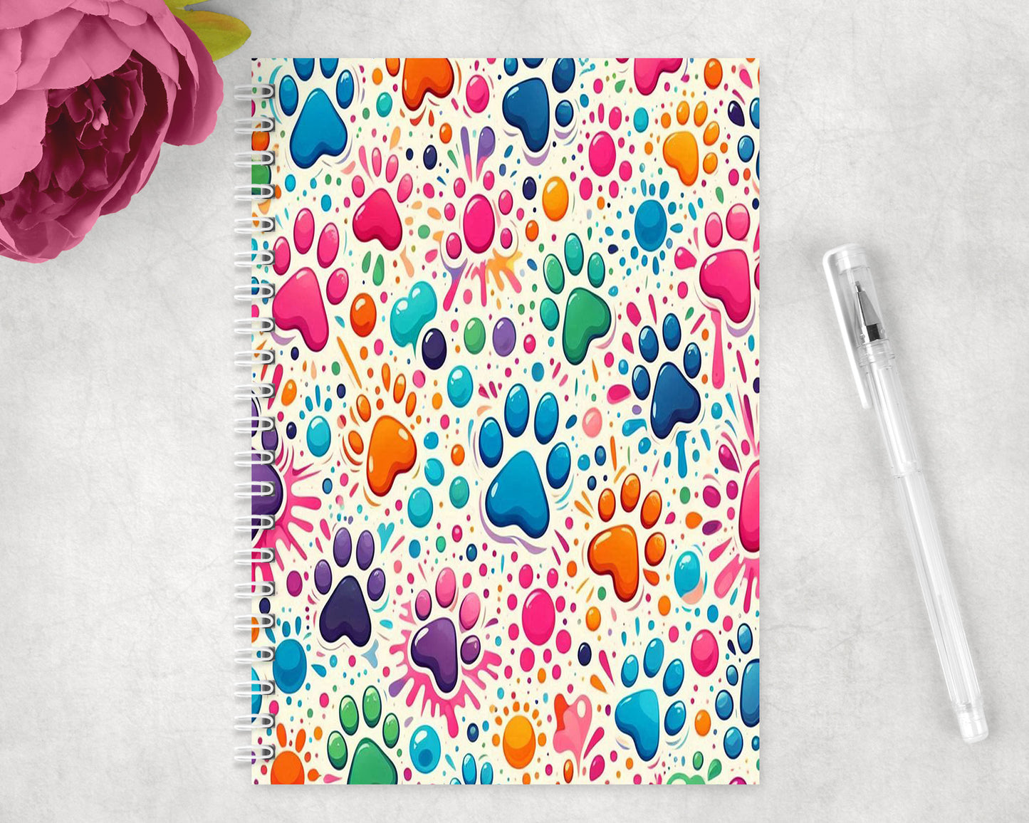 Multi Color Paw Prints Spiral Lined A5 Journal - 110