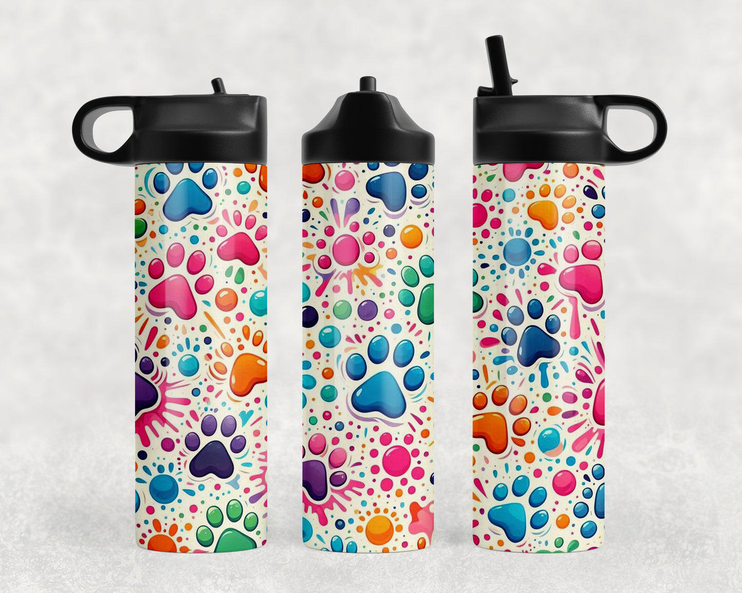 Multi Color Paw Prints Water Bottle - 110