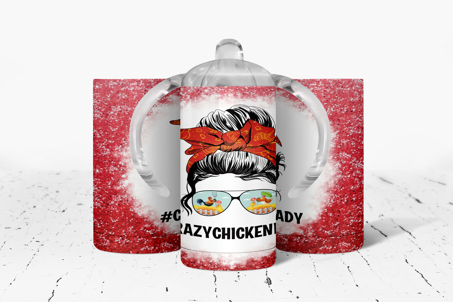 Crazy Chicken Lady Kids Dual Lid Sippy Cup Tumbler - 1120