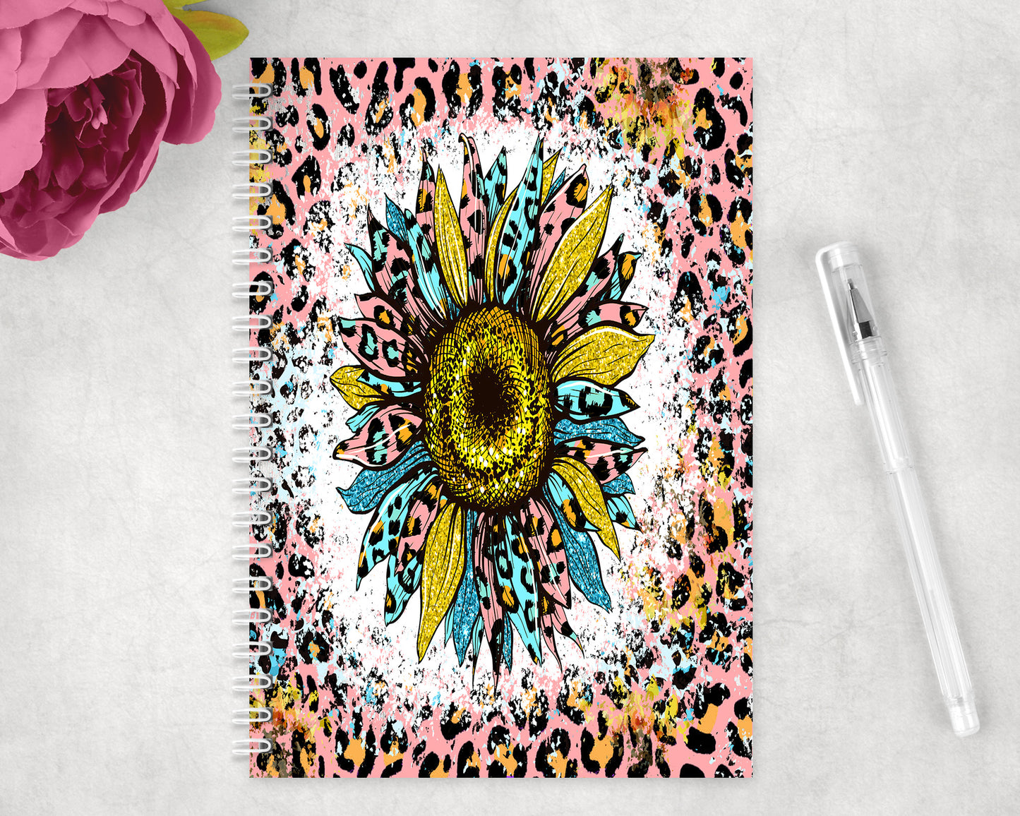 Leopard Print Sunflower Spiral Lined A5 Journal - 1122