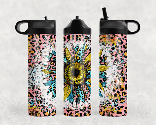 Leopard Print Sunflower Water Bottle - 1122