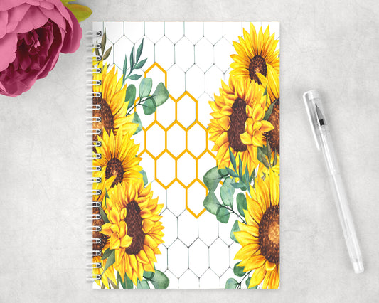 Sunflower Honeycomb Spiral Lined A5 Journal - 1124