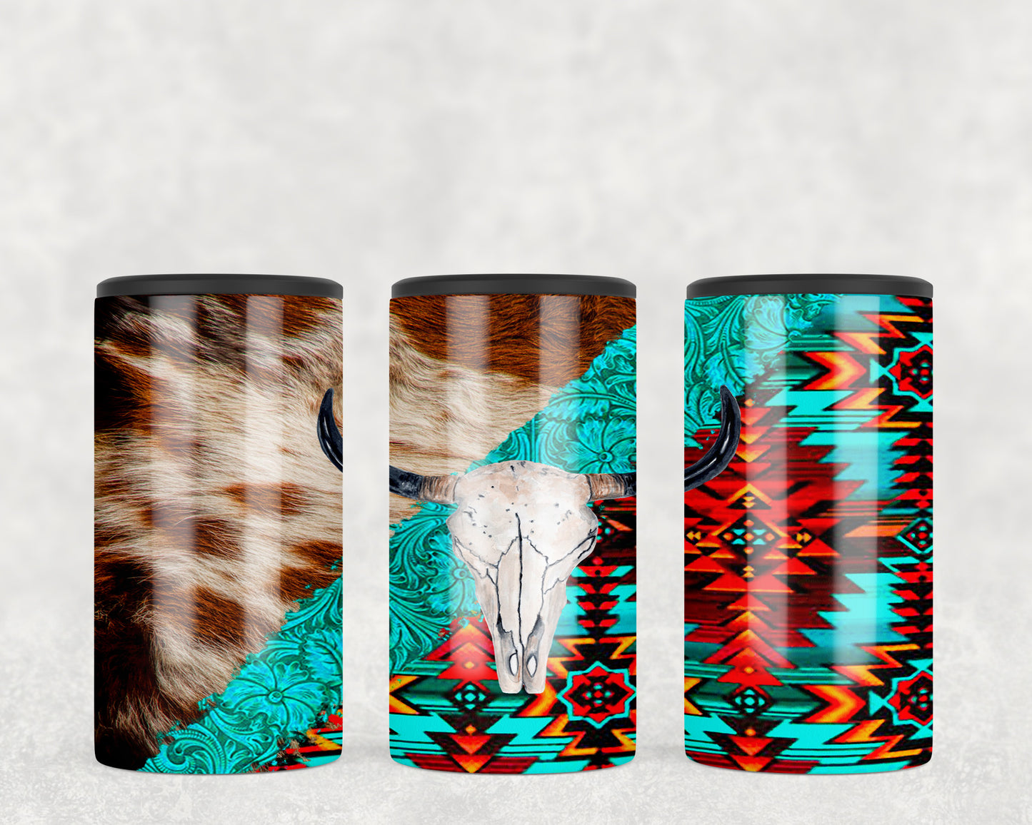 Printed Cowhide Aztec Skull 5-in-1 Can Hugger Tumbler - 1127