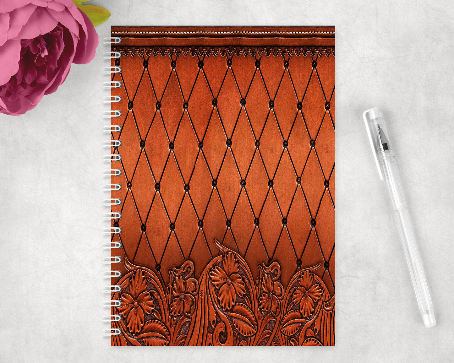 Printed Leather Skull Spiral Lined A5 Journal - 1128