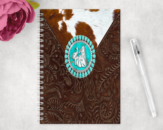 Printed Leather Horse Spiral Lined A5 Journal - 1130