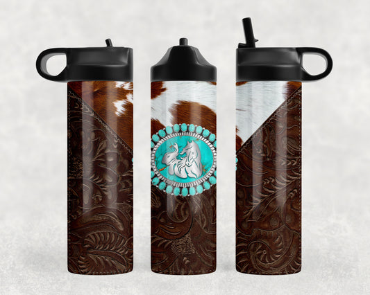 Printed Leather Horse Water Bottle - 1130