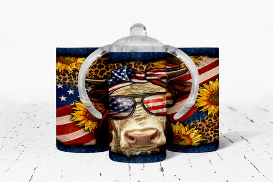 Patriotic Cow 4th Of July Kids Dual Lid Sippy Cup Tumbler - 1132