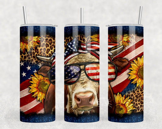 Patriotic Cow 4th Of July 20oz Skinny Tumbler - 1132