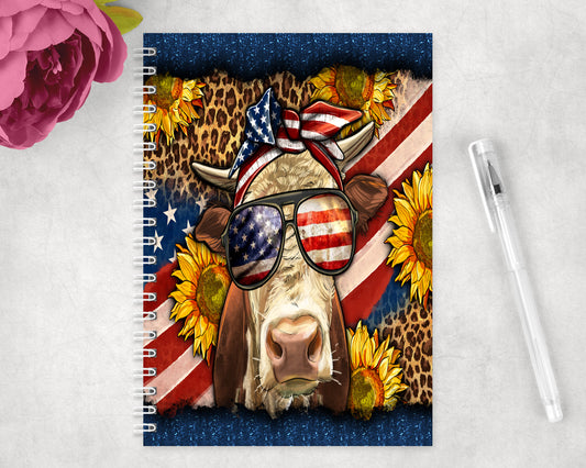 Patriotic Cow 4th Of July Spiral Lined A5 Journal - 1132