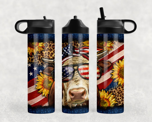 Patriotic Cow 4th Of July Water Bottle - 1132