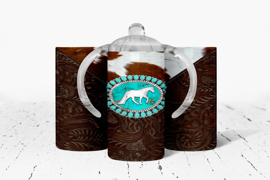 Printed Leather Horse Kids Dual Lid Sippy Cup Tumbler - 1133