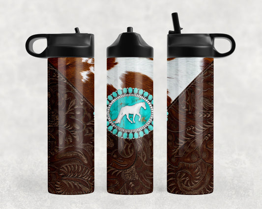 Printed Leather Horse Water Bottle - 1133