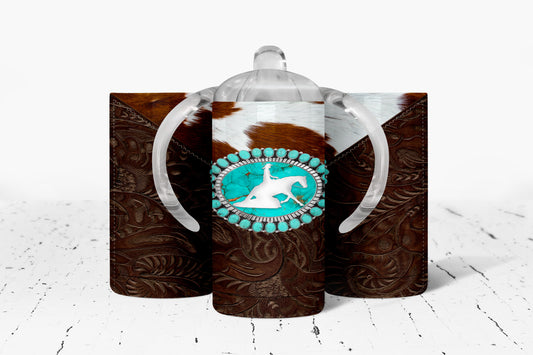 Printed Leather Horse Kids Dual Lid Sippy Cup Tumbler - 1135