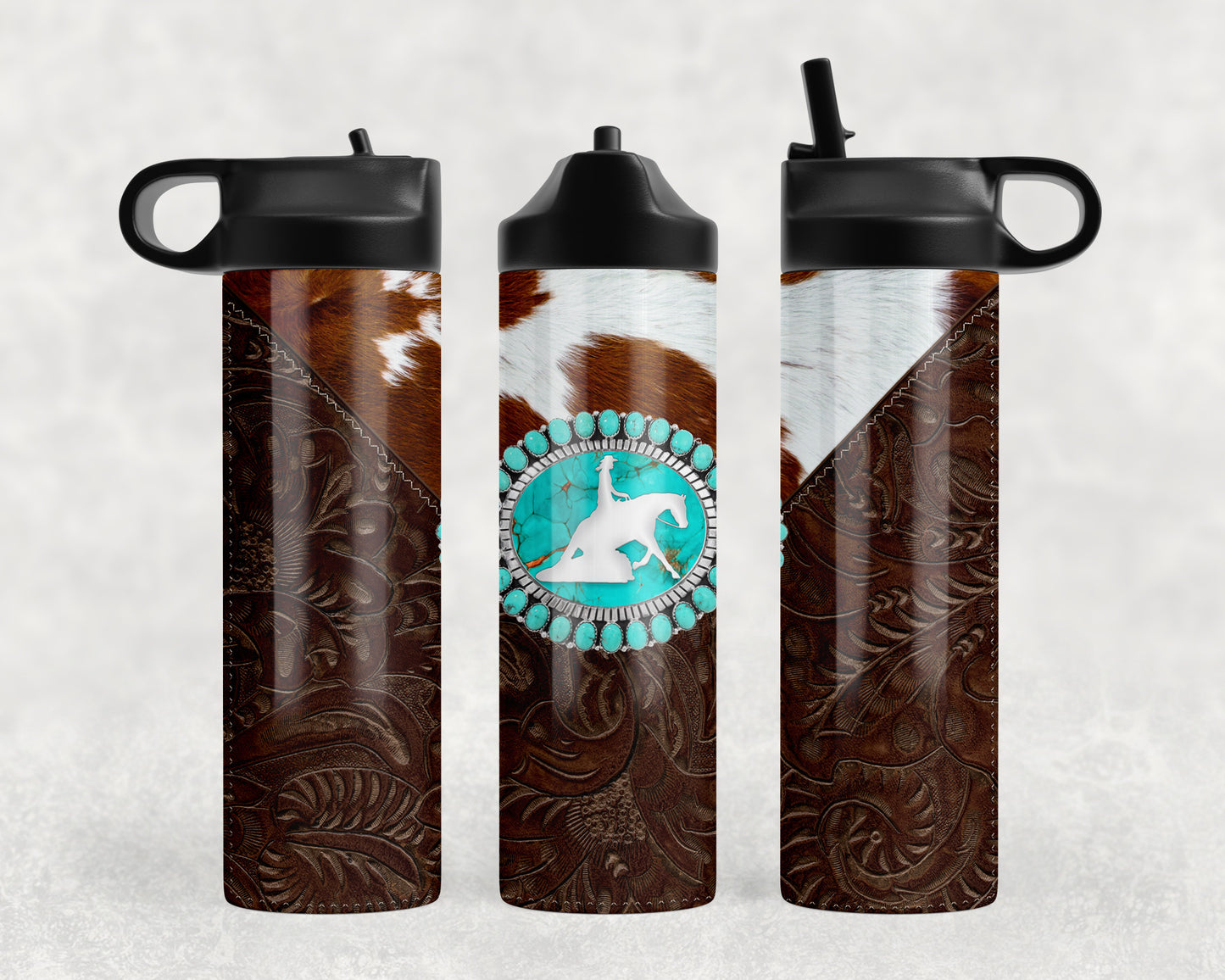 Printed Leather Horse Water Bottle - 1135