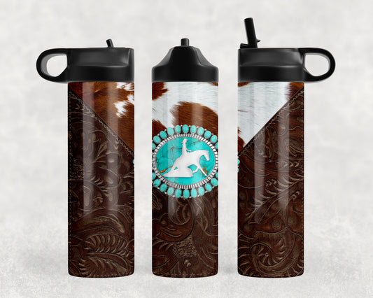 Printed Leather Horse Water Bottle - 1135