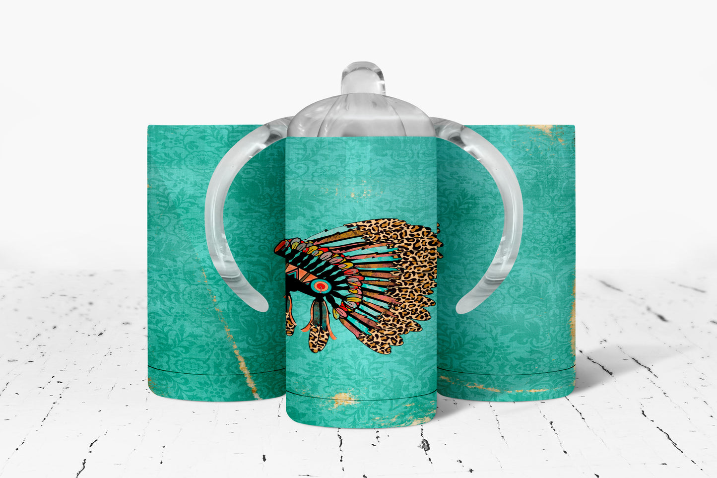 Turquoise Headdress Kids Dual Lid Sippy Cup Tumbler - 1136