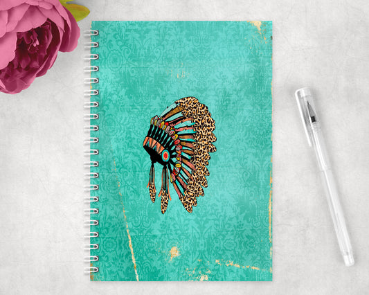 Turquoise Headdress Spiral Lined A5 Journal - 1136