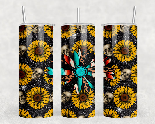 Serape Sunflower Skulls 20oz Skinny Tumbler - 1138