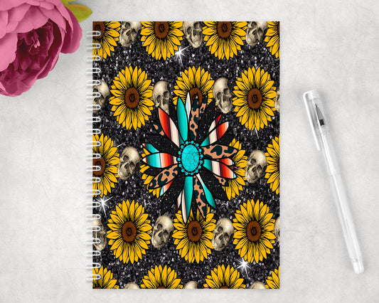 Serape Sunflower Skulls Spiral Lined A5 Journal - 1138