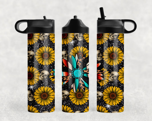 Serape Sunflower Skulls Water Bottle - 1138