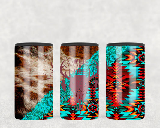 Printed Cowhide Aztec Wild And Free Skull 5-in-1 Can Hugger Tumbler - 1139