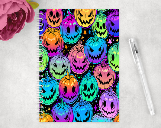 Halloween Neon Pumpkins Spiral Lined A5 Journal - 1145