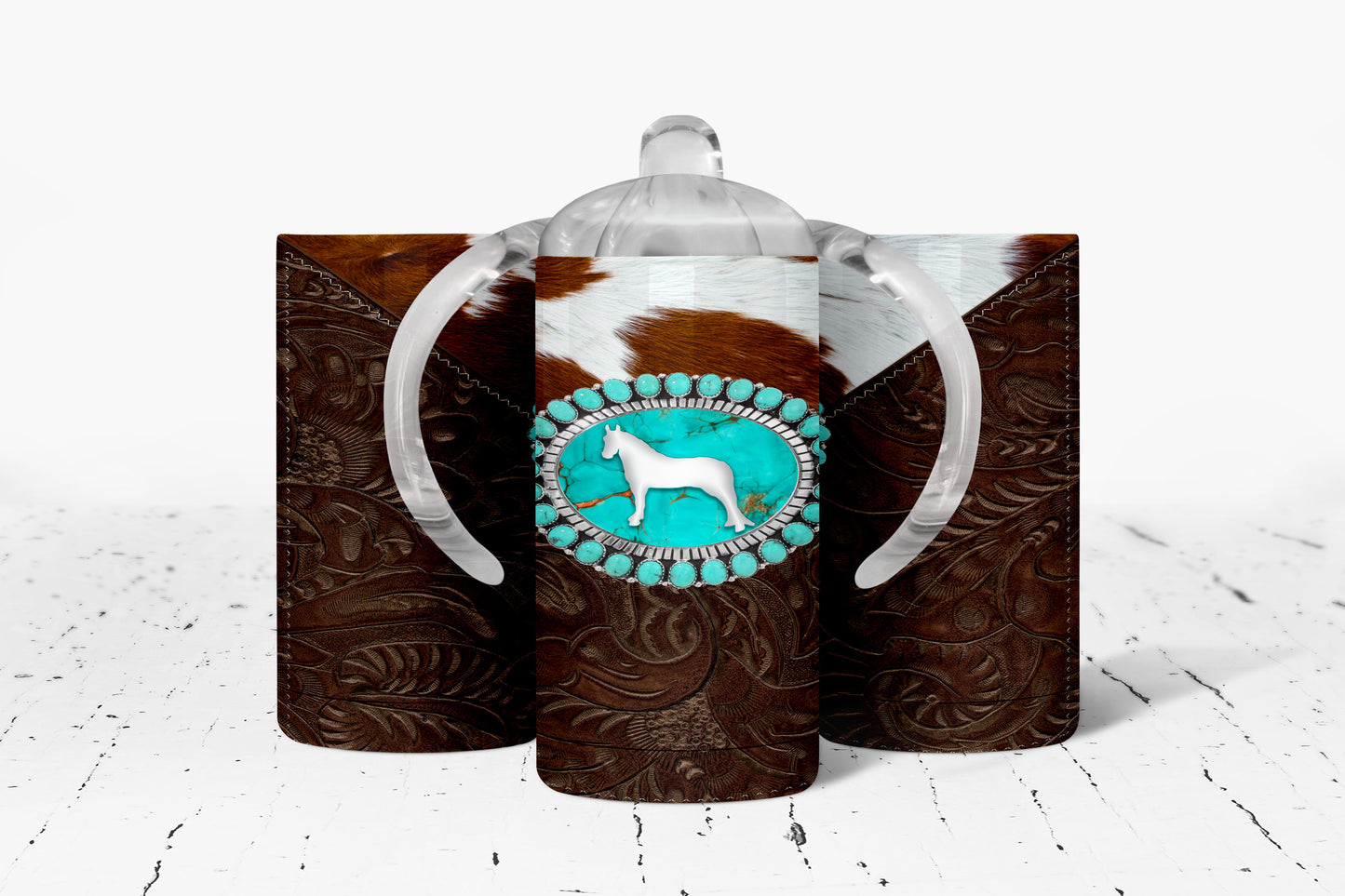 Printed Leather Horse Kids Dual Lid Sippy Cup Tumbler - 1148