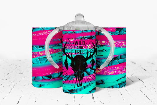 Neon Wild and Free Skull Kids Dual Lid Sippy Cup Tumbler - 1152