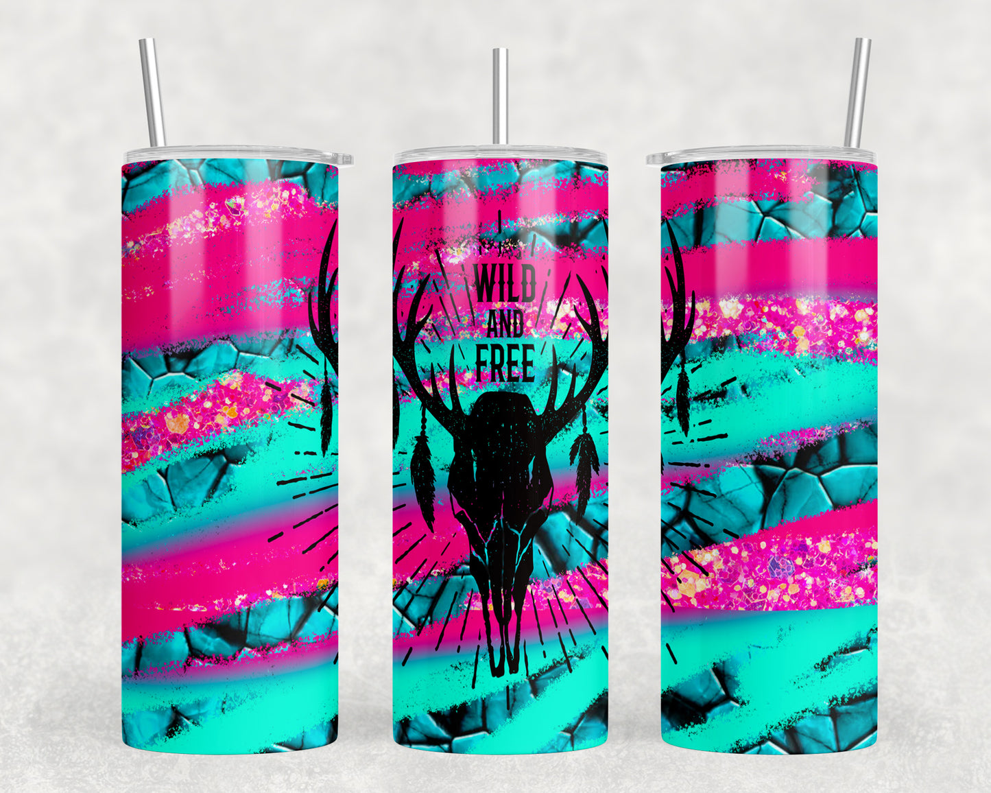 Neon Wild and Free Skull 20oz Skinny Tumbler - 1152