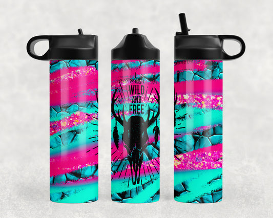 Neon Wild and Free Skull Water Bottle - 1152