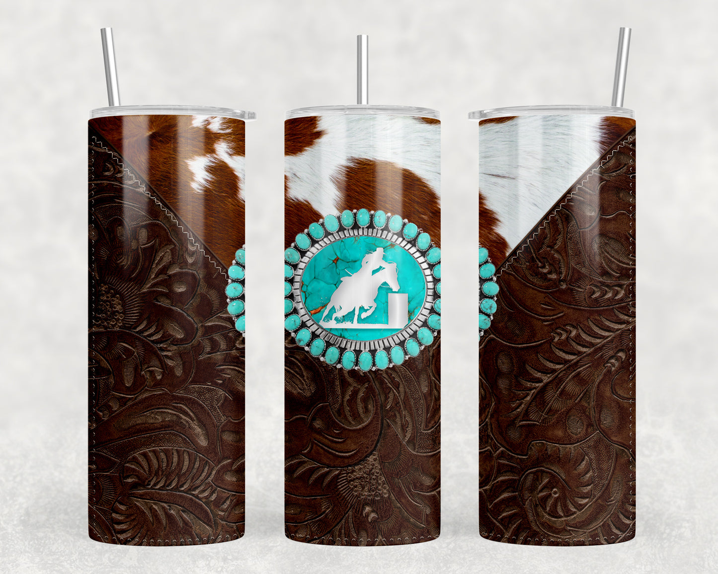 Printed Leather Barrel Racer Rodeo 20oz Skinny Tumbler - 1154