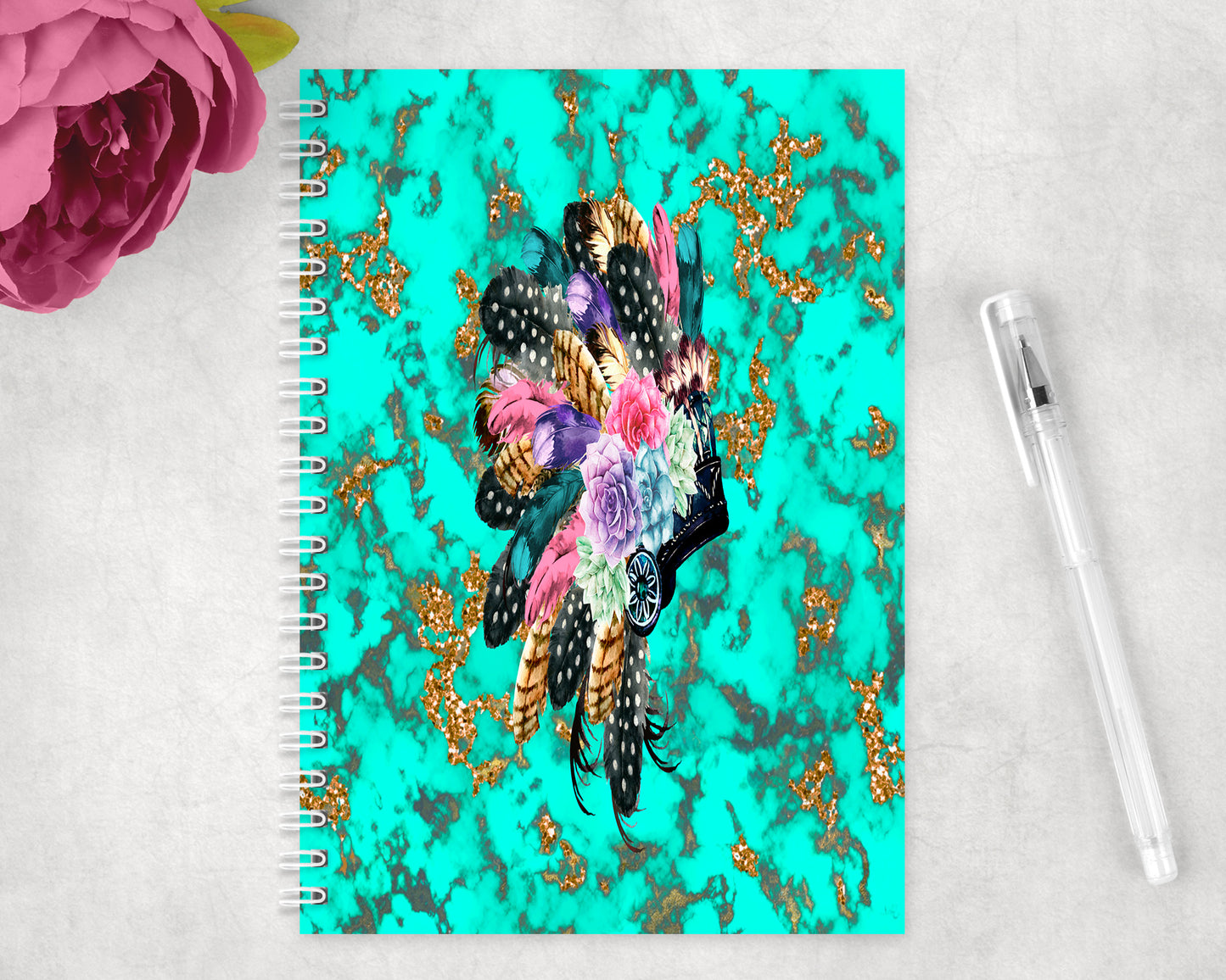 Turquoise Headdress Spiral Lined A5 Journal - 1159