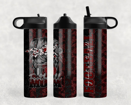 Red and Black Football Mom Water Bottle - 117