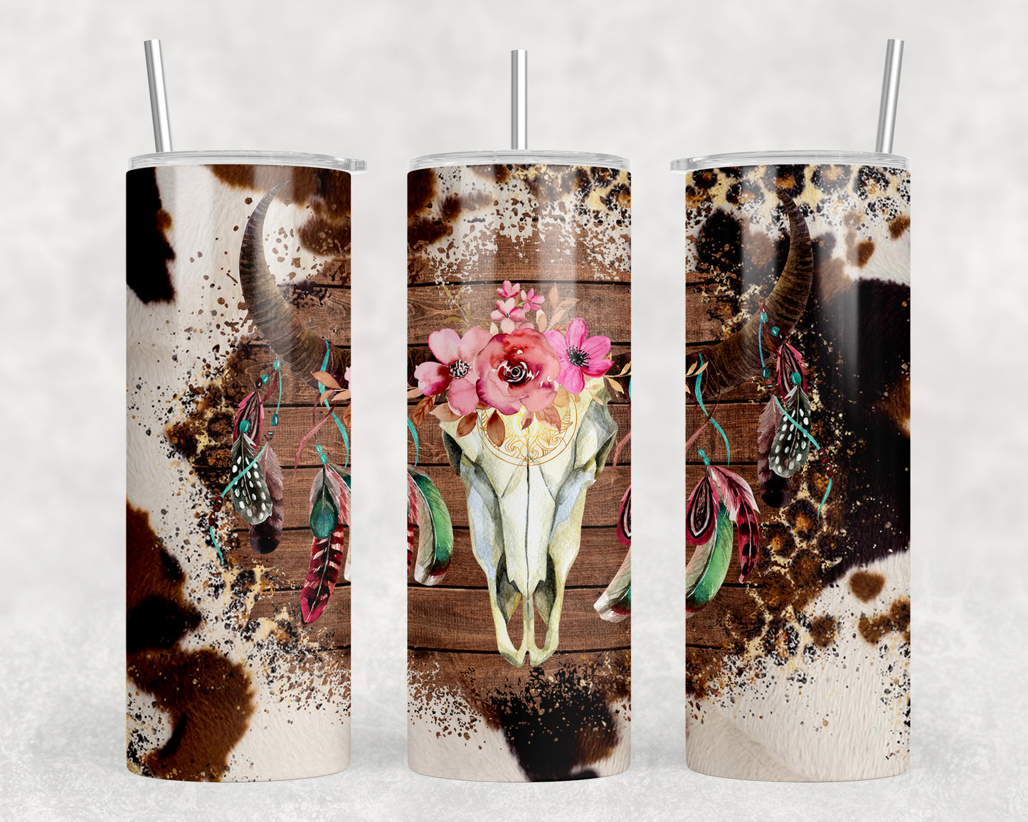 Printed Cowhide Skull 20oz Skinny Tumbler - 1191