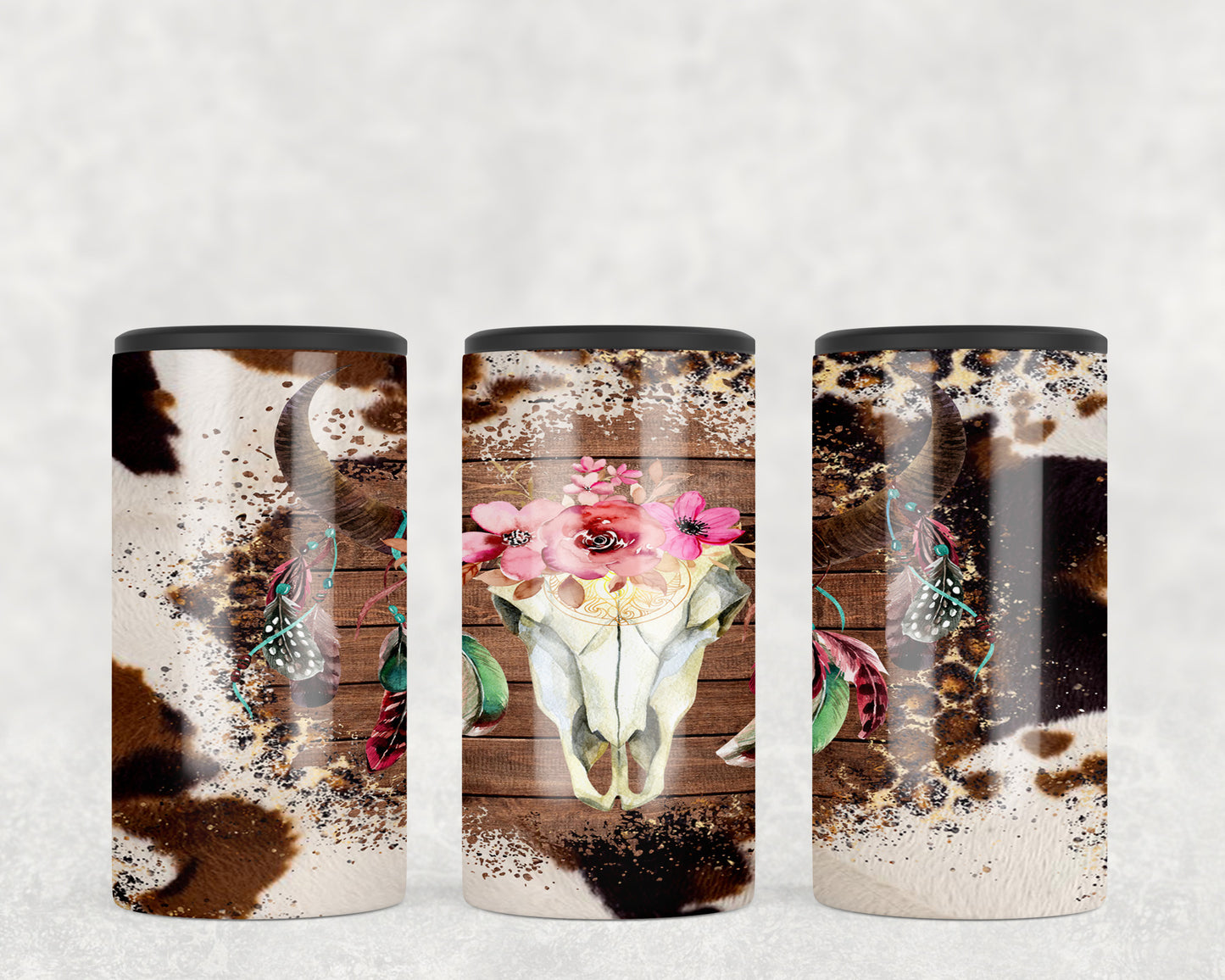 Printed Cowhide Skull 5-in-1 Can Hugger Tumbler - 1191