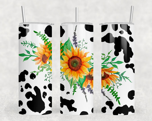 Cow Print Sunflower 20oz Skinny Tumbler - 1206