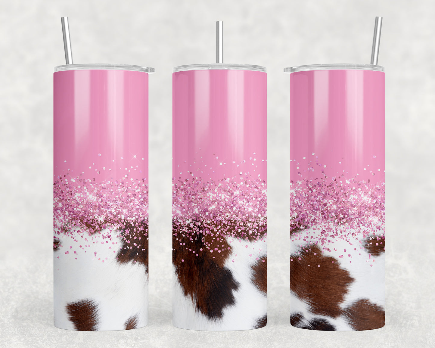 Printed Cowhide And Pink 20oz Skinny Tumbler - 1208