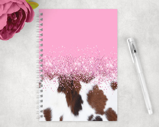 Printed Cowhide And Pink Spiral Lined A5 Journal - 1208