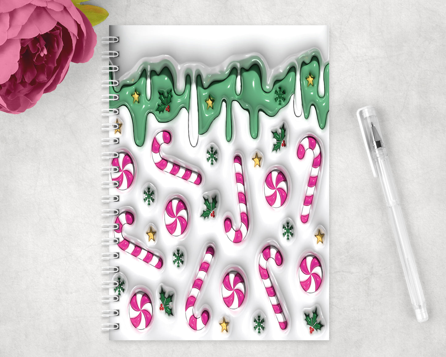 Christmas Candy Canes Inflated Spiral Lined A5 Journal - 1211