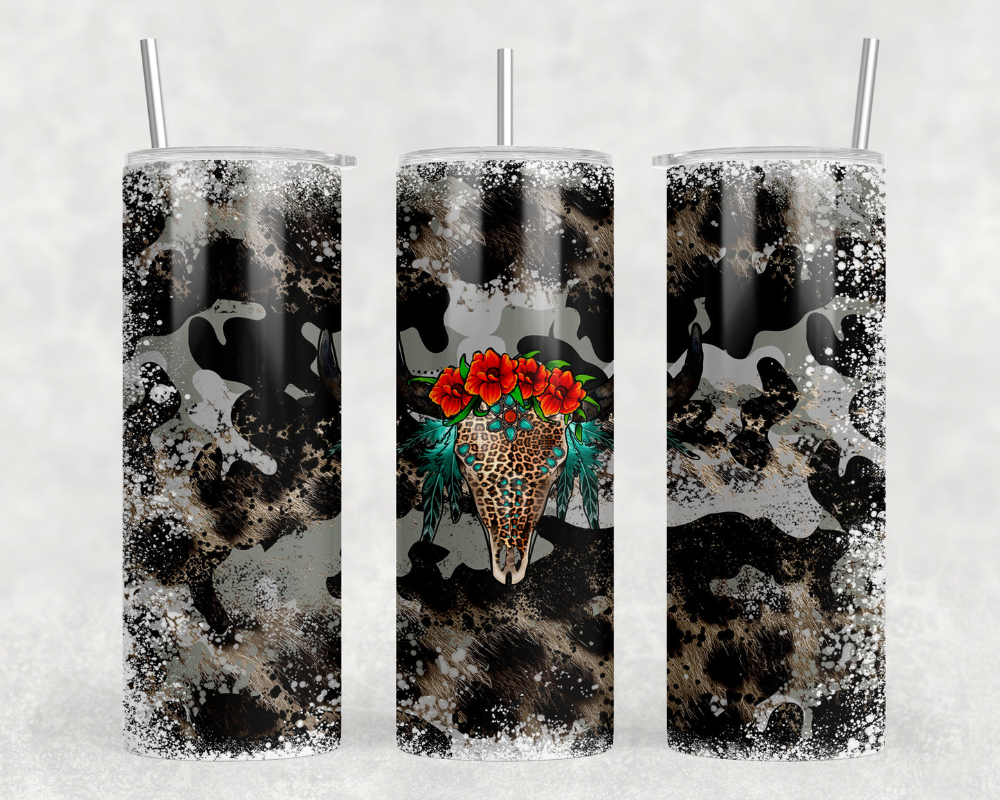 Black Camo Skull 20oz Skinny Tumbler - 1230