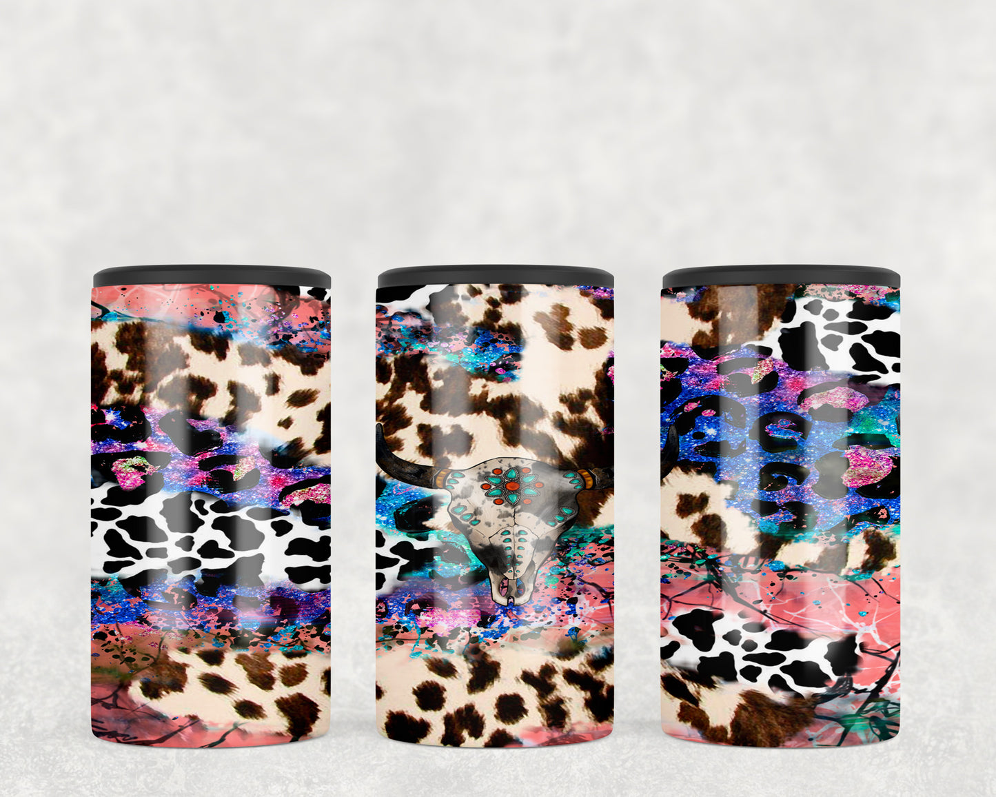 Printed Cowhide Skull 5-in-1 Can Hugger Tumbler - 1231