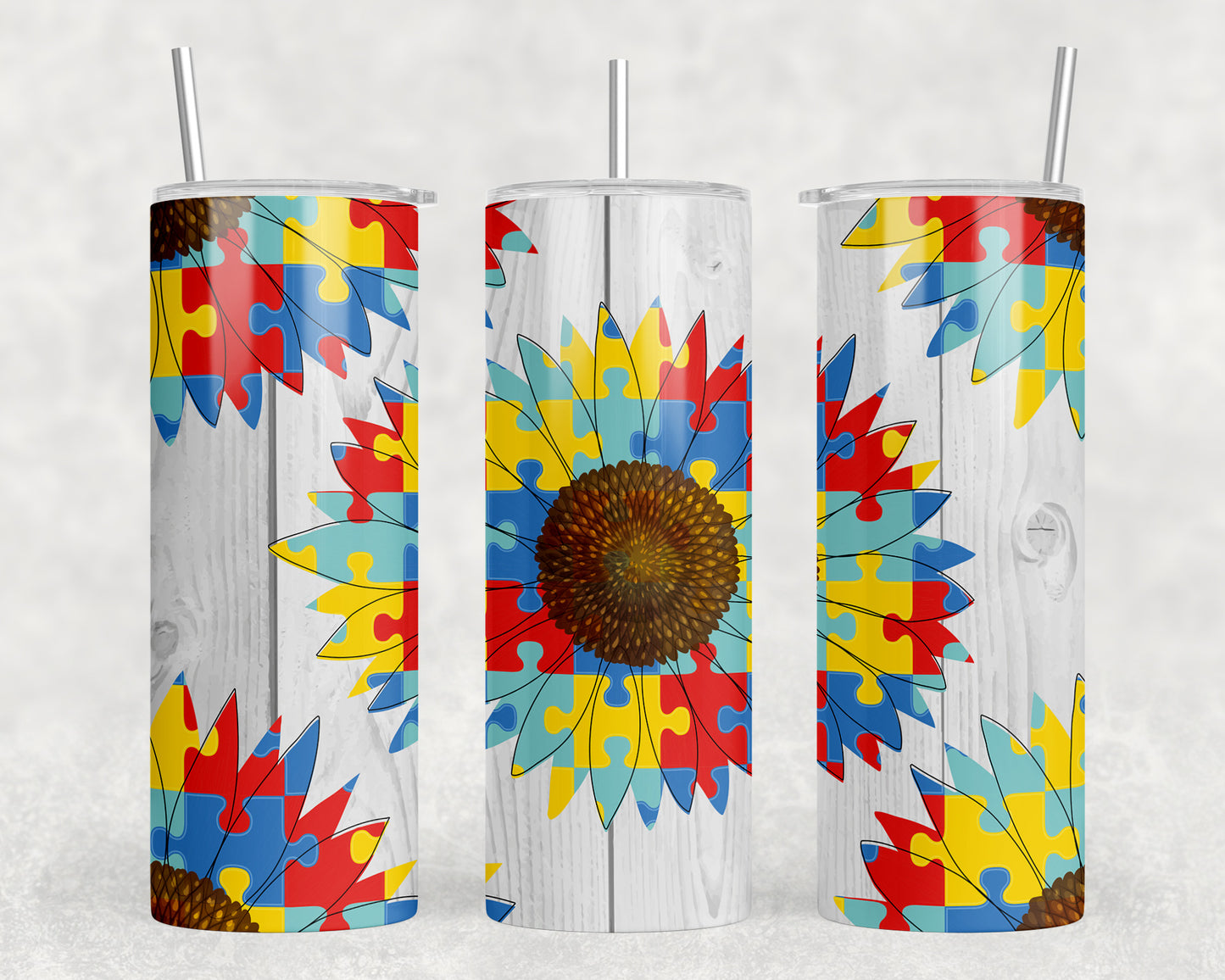 Puzzle Piece Sunflower 20oz Skinny Tumbler - 1234