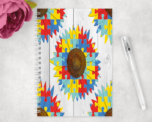 Puzzle Piece Sunflower Spiral Lined A5 Journal - 1234