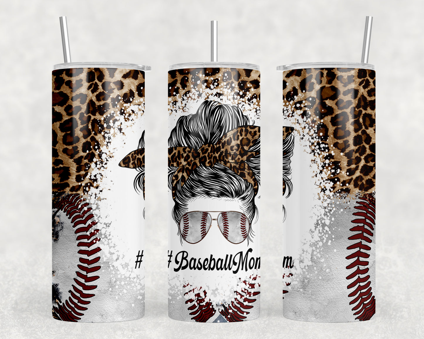 Leopard Print Baseball Mom 20oz Skinny Tumbler - 1240