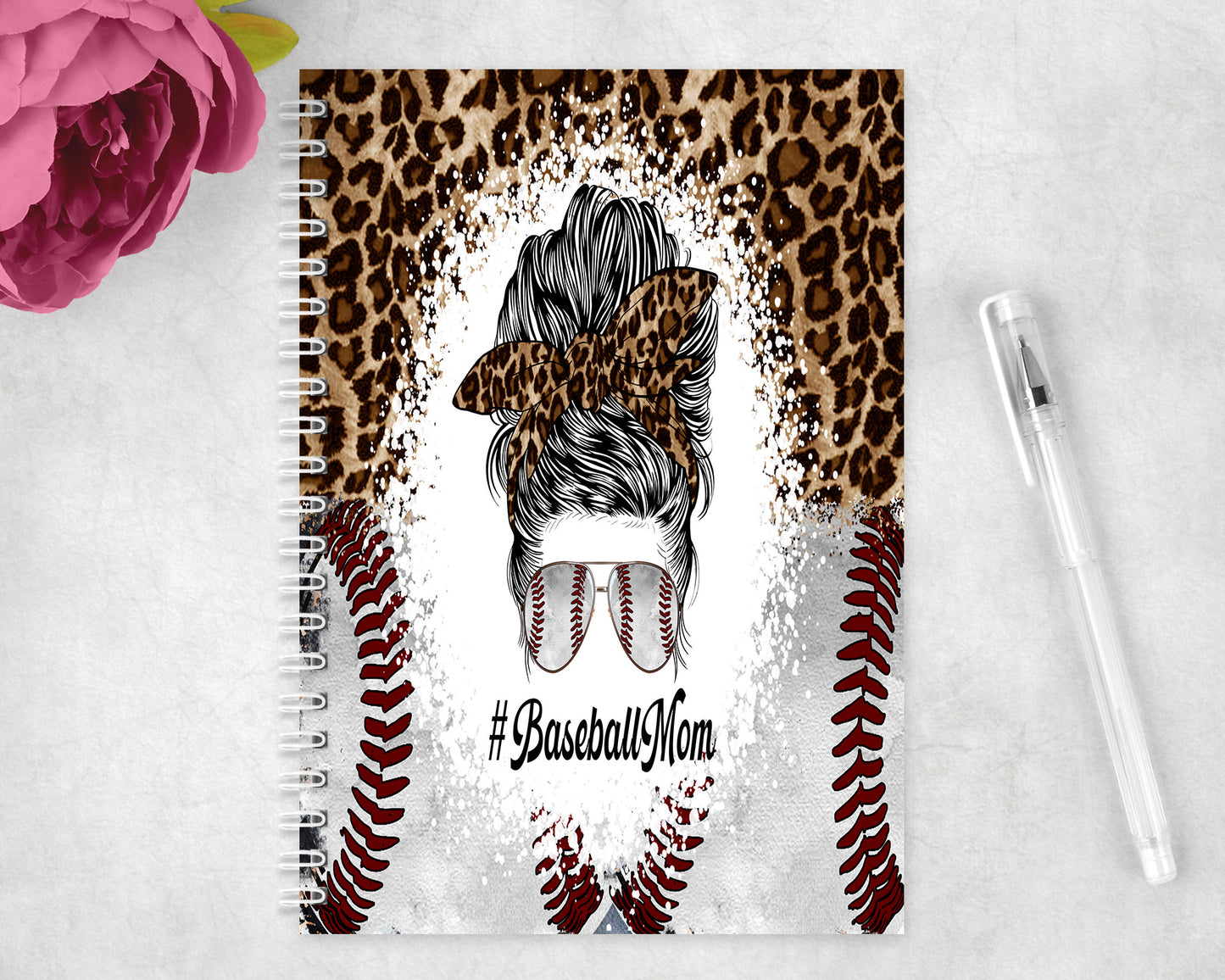 Leopard Print Baseball Mom Spiral Lined A5 Journal - 1240