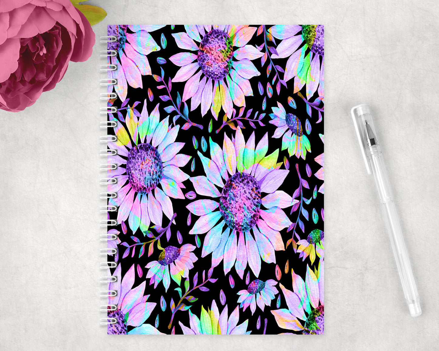 Neon Sunflowers Spiral Lined A5 Journal - 1243