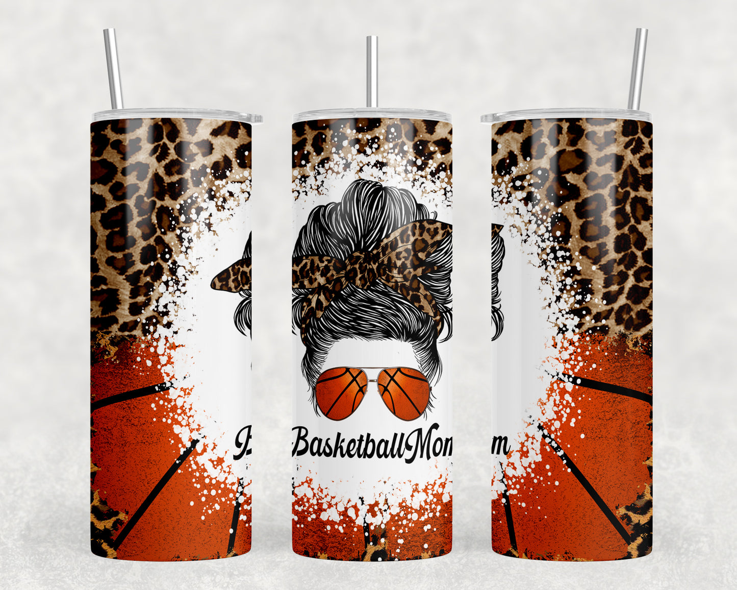 Leopard Print Basketball Mom 20oz Skinny Tumbler - 1247