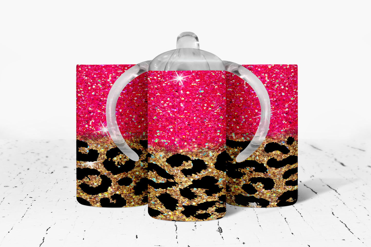 Leopard print Pink Kids Dual Lid Sippy Cup Tumbler - 1251